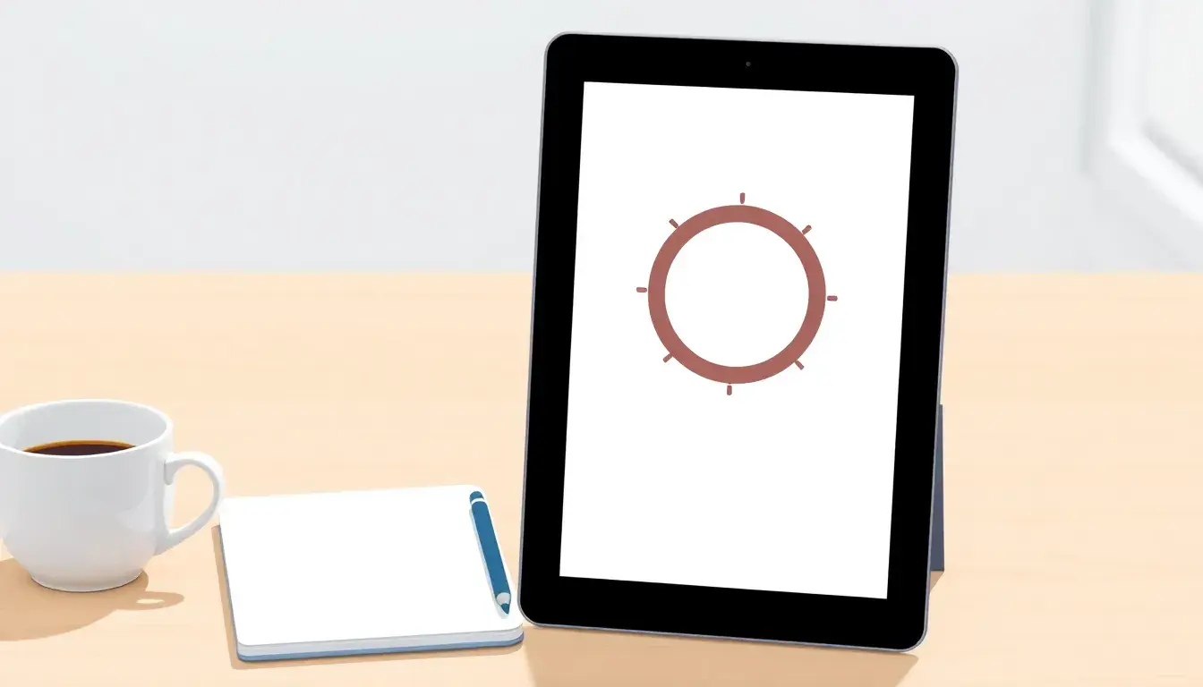 Tablet mit geometrischem Kreisdiagramm auf einem hellen Schreibtisch für Umfangsberechnungen